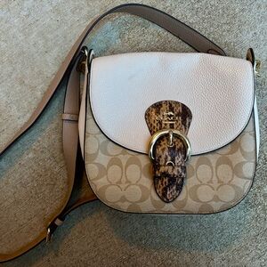 Coach Cream and Brown Crossbody Bag with Signature Monogram